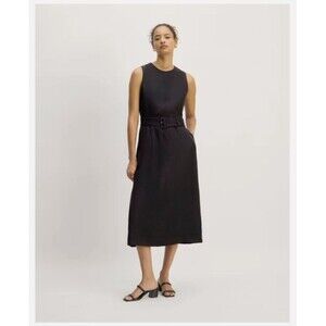 Everlane The Linen Belted Midi Dress Women’s 10 Black Basic Classic Academia